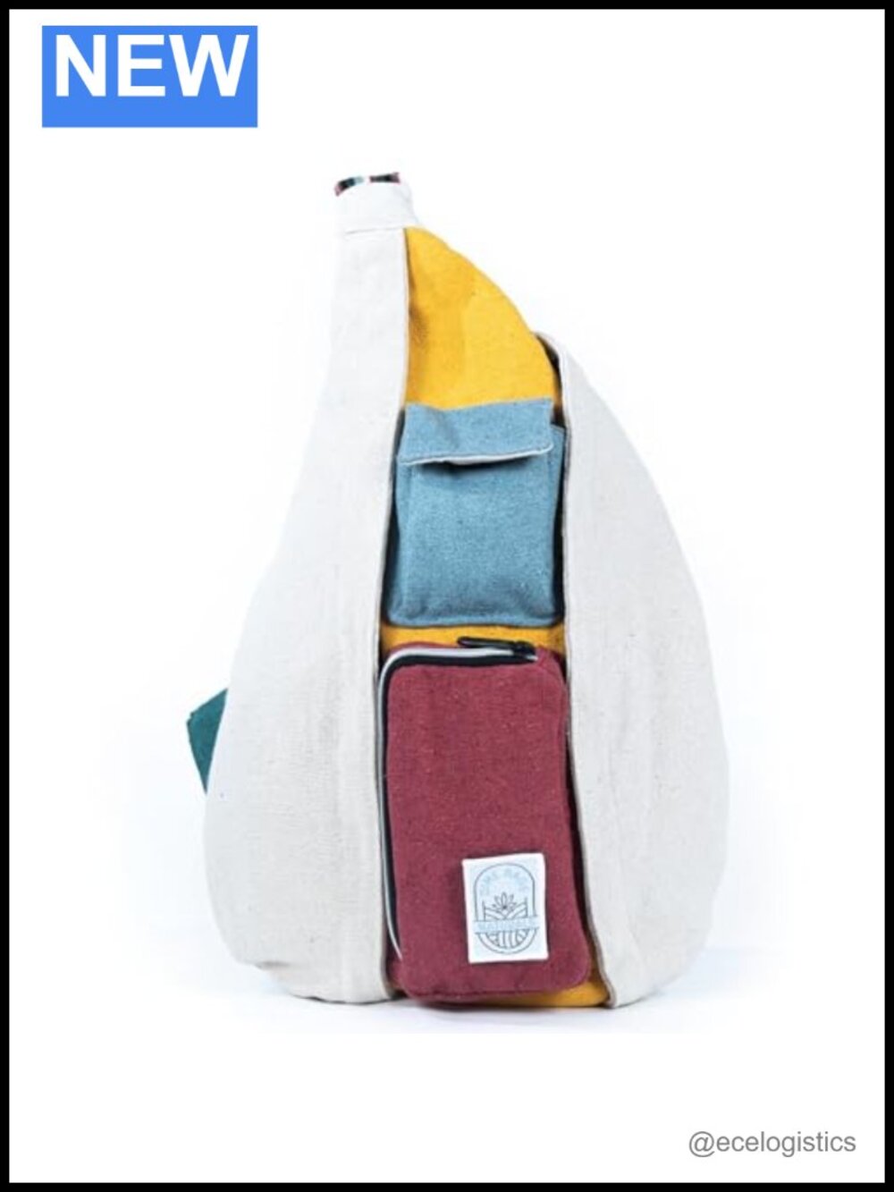 100% Nepali Hemp Crossbody Sling Bag with Adjustable Strap, 7 Pockets
